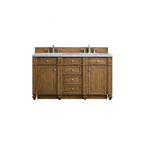 Bristol 60" Double Vanity, Saddle Brown, w/ 3 CM Arctic Fall Solid Surface Top