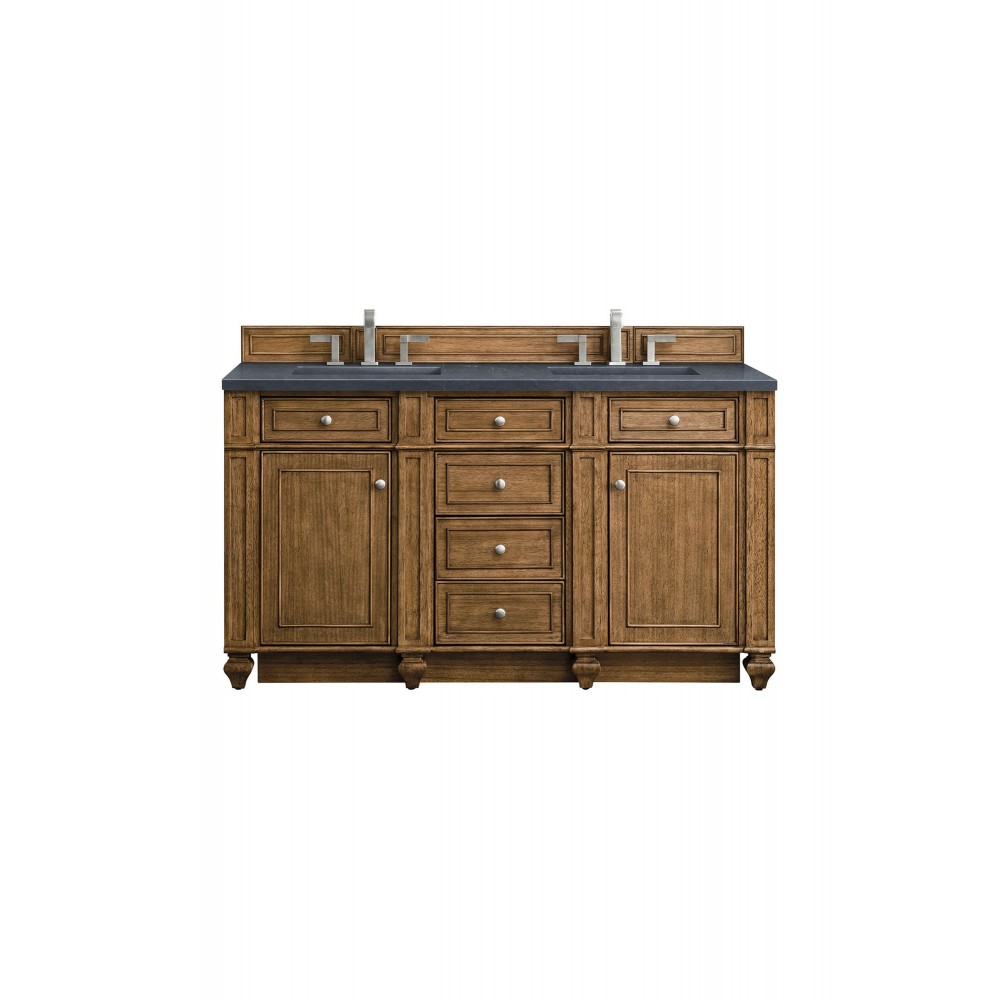 Bristol 60" Double Vanity, Saddle Brown, w/ 3 CM Charcoal Soapstone Quartz Top