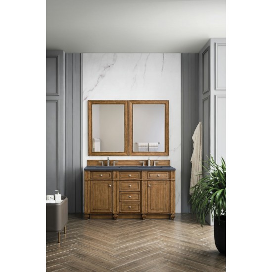 Bristol 60" Double Vanity, Saddle Brown, w/ 3 CM Charcoal Soapstone Quartz Top