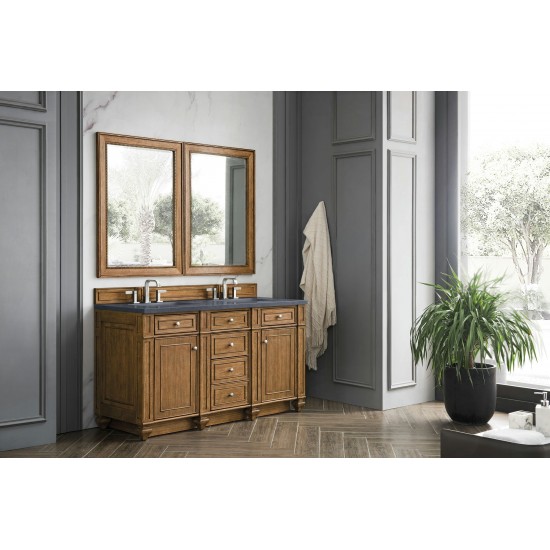 Bristol 60" Double Vanity, Saddle Brown, w/ 3 CM Charcoal Soapstone Quartz Top