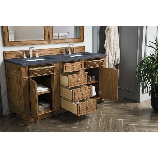 Bristol 60" Double Vanity, Saddle Brown, w/ 3 CM Charcoal Soapstone Quartz Top