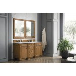 Bristol 60" Double Vanity Saddle Brown w/ 3 CM Eternal Jasmine Pearl Quartz Top