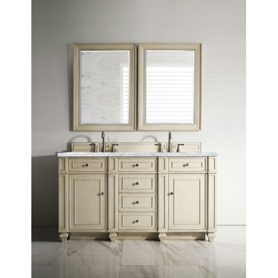 Bristol 60" Double Vanity, Vintage Vanilla, w/ 3 CM Carrara Marble Top