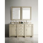 Bristol 60" Double Vanity, Vintage Vanilla, w/ 3 CM Classic White Quartz Top