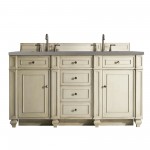 Bristol 60" Double Vanity, Vintage Vanilla, w/ 3 CM Grey Expo Quartz Top