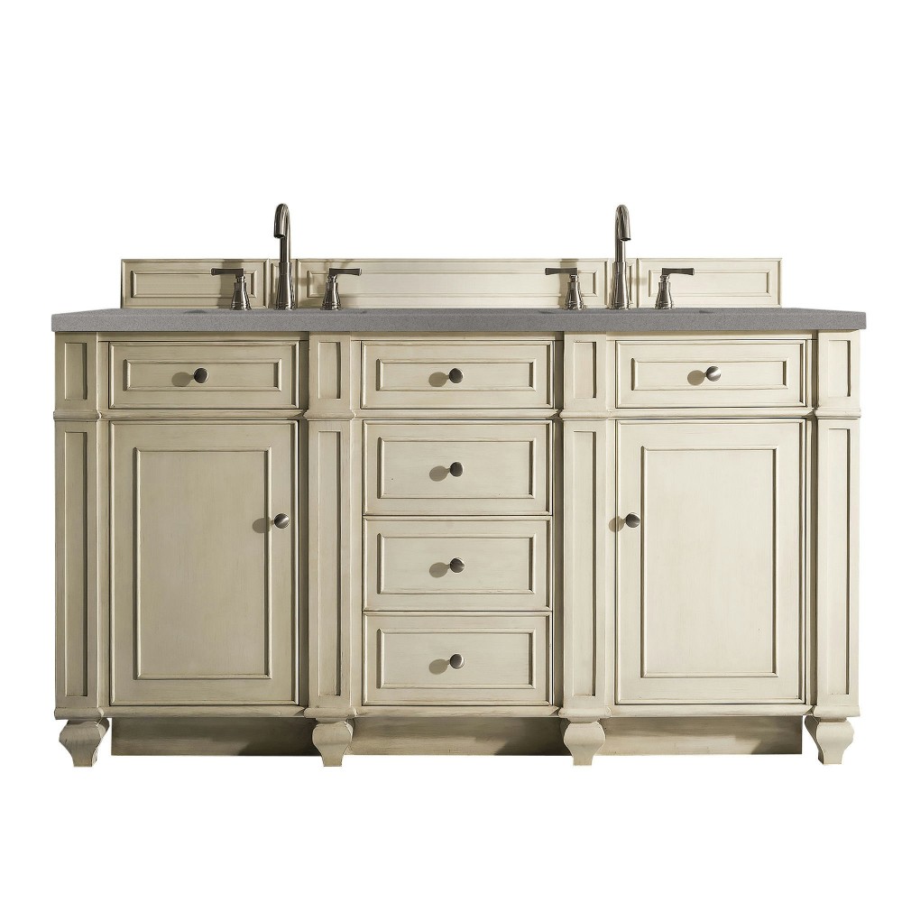 Bristol 60" Double Vanity, Vintage Vanilla, w/ 3 CM Grey Expo Quartz Top