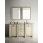 Bristol 60" Double Vanity, Vintage Vanilla, w/ 3 CM Grey Expo Quartz Top