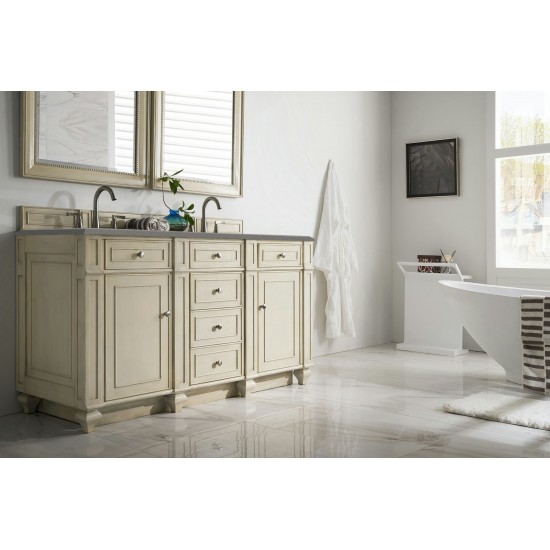 Bristol 60" Double Vanity, Vintage Vanilla, w/ 3 CM Grey Expo Quartz Top