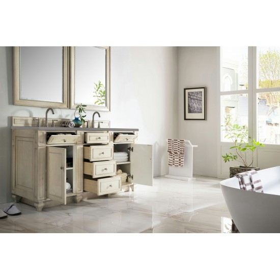 Bristol 60" Double Vanity, Vintage Vanilla, w/ 3 CM Grey Expo Quartz Top