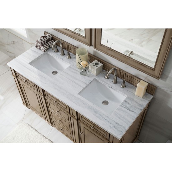 Bristol 60" Double Vanity Walnut w/3 CM Arctic Fall Solid Surface Top