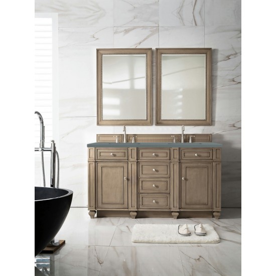 Bristol 60" Double Vanity, Whitewashed Walnut, w/ 3 CM Cala Blue Quartz Top