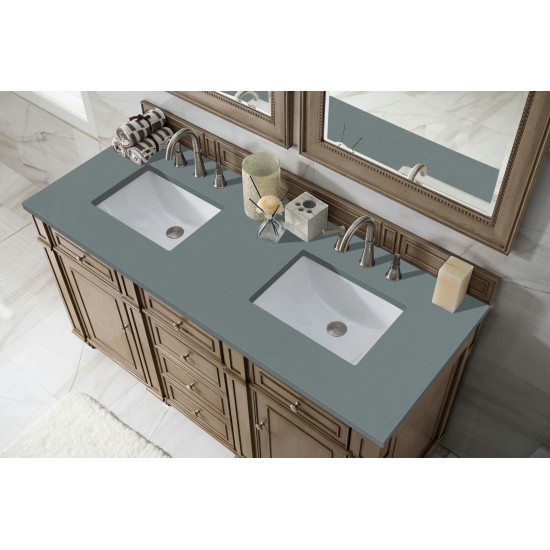 Bristol 60" Double Vanity, Whitewashed Walnut, w/ 3 CM Cala Blue Quartz Top