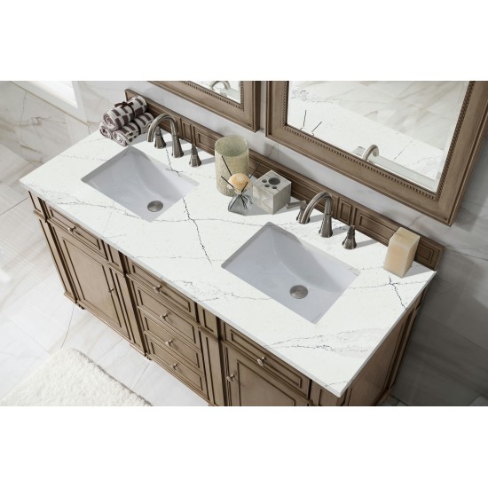 Bristol 60" Double Vanity Whitewashed Walnut w/ 3 CM Ethereal Noctis Quartz Top