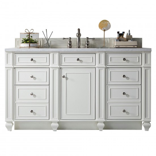 Bristol 60" Single Vanity, Bright White, w/ 3 CM Carrara Marble Top