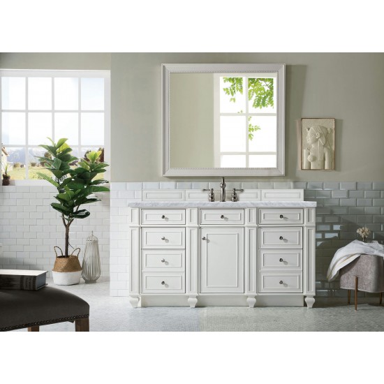 Bristol 60" Single Vanity, Bright White, w/ 3 CM Carrara Marble Top