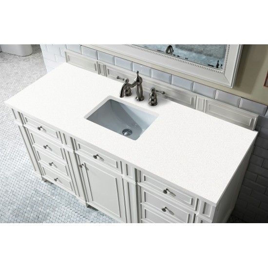 Bristol 60" Single Vanity, Bright White, w/ 3 CM Classic White Quartz Top