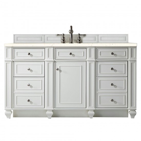 Bristol 60" Single Vanity, Bright White, w/ 3 CM Eternal Marfil Quartz Top