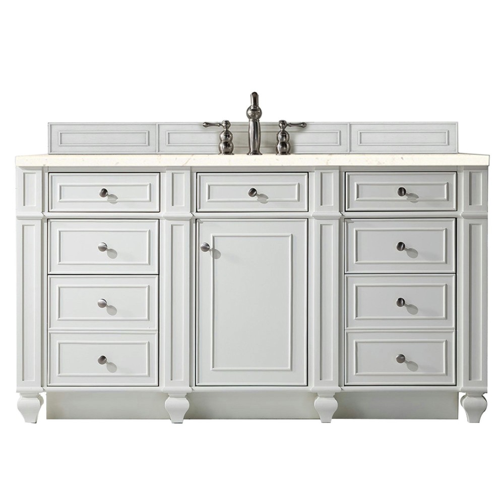 Bristol 60" Single Vanity, Bright White, w/ 3 CM Eternal Marfil Quartz Top