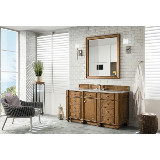 Bristol 60" Single Vanity, Saddle Brown, w/ 3 CM Arctic Fall Solid Surface Top