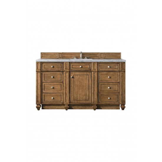 Bristol 60" Single Vanity, Saddle Brown, w/ 3 CM Carrara Marble Top