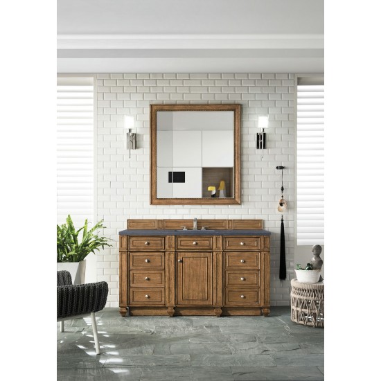 Bristol 60" Single Vanity, Saddle Brown, w/ 3 CM Charcoal Soapstone Quartz Top