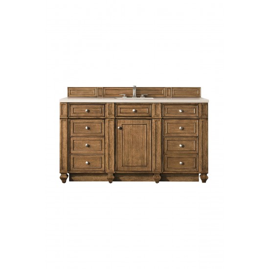 Bristol 60" Single Vanity, Saddle Brown, w/ 3 CM Eternal Marfil Quartz Top