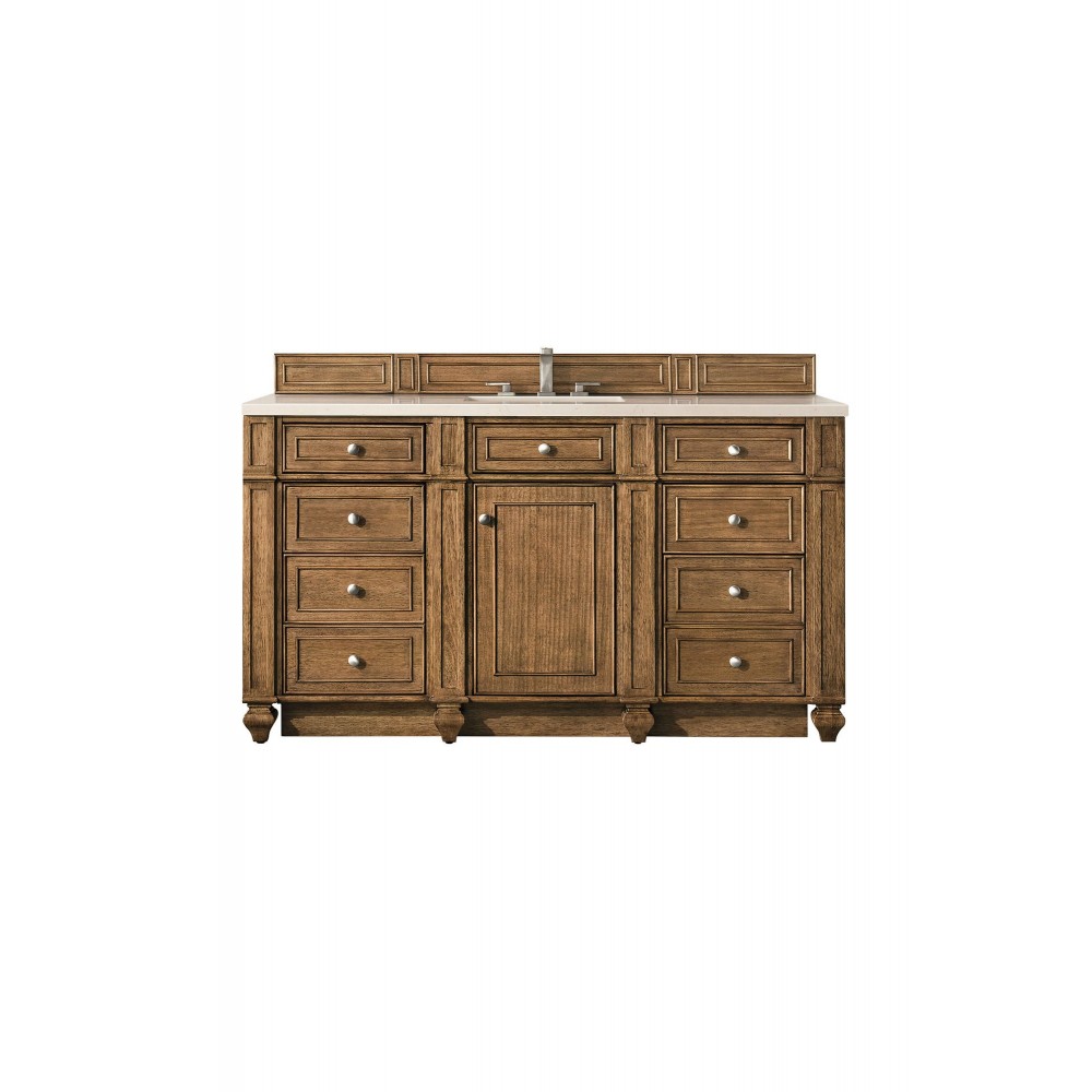 Bristol 60" Single Vanity, Saddle Brown, w/ 3 CM Eternal Marfil Quartz Top