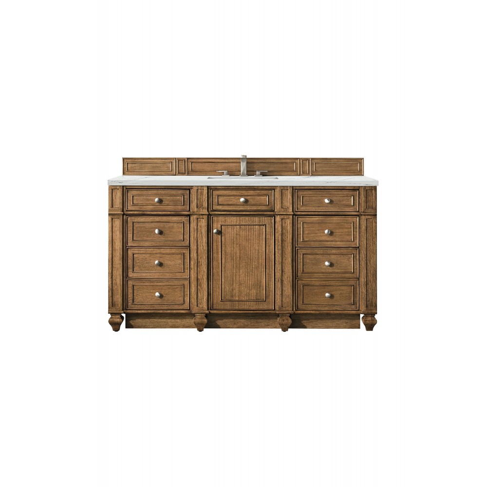 Bristol 60" Single Vanity, Saddle Brown, w/ 3 CM Ethereal Noctis Quartz Top