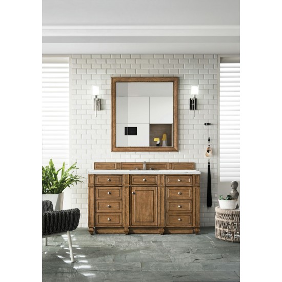 Bristol 60" Single Vanity, Saddle Brown, w/ 3 CM Ethereal Noctis Quartz Top