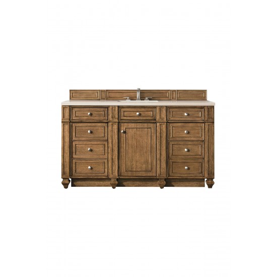 Bristol 60" Single Vanity, Saddle Brown, w/ 3 CM Eternal Serena Quartz Top