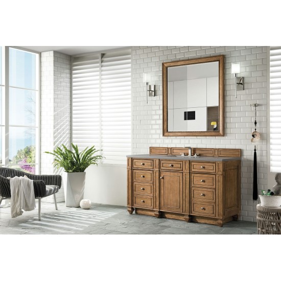 Bristol 60" Single Vanity, Saddle Brown, w/ 3 CM Grey Expo Quartz Top