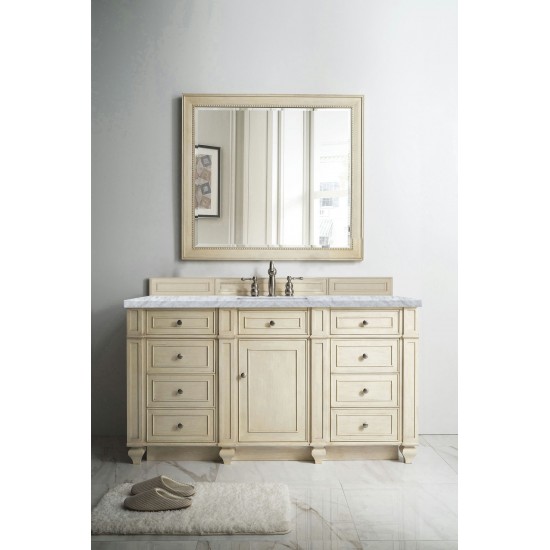 Bristol 60" Single Vanity, Vintage Vanilla, w/ 3 CM Carrara Marble Top