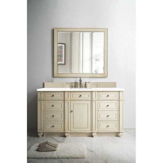 Bristol 60" Single Vanity, Vintage Vanilla, w/ 3 CM Classic White Quartz Top