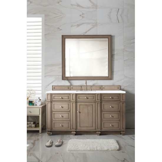 Bristol 60" Single Vanity Walnut w/3 CM Arctic Fall Solid Surface Top