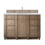 Bristol 60" Single Vanity, Whitewashed Walnut, w/ 3 CM Carrara Marble Top