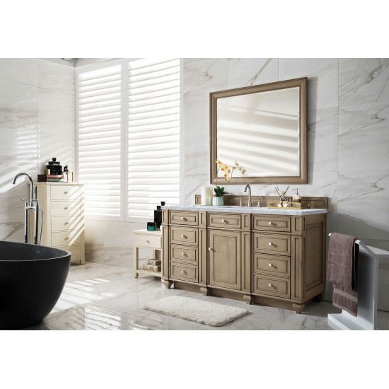 Bristol 60" Single Vanity, Whitewashed Walnut, w/ 3 CM Carrara Marble Top