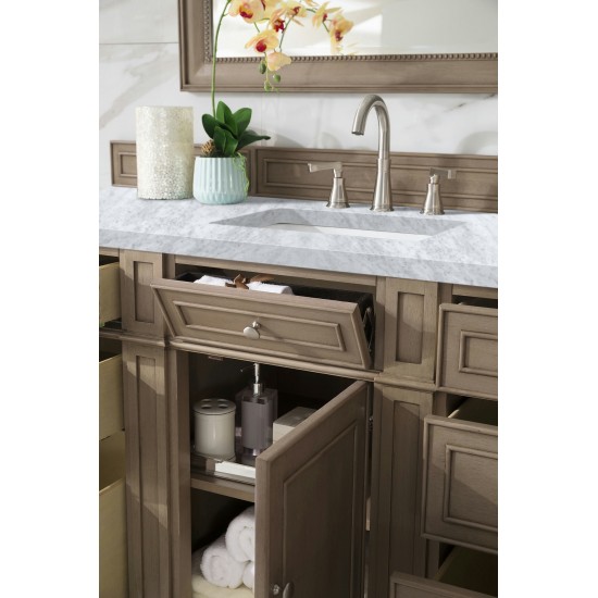 Bristol 60" Single Vanity, Whitewashed Walnut, w/ 3 CM Carrara Marble Top