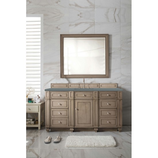 Bristol 60" Single Vanity, Whitewashed Walnut, w/ 3 CM Cala Blue Quartz Top