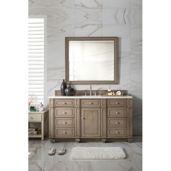 Bristol 60" Single Vanity, Whitewashed Walnut, w/ 3 CM Classic White Quartz Top