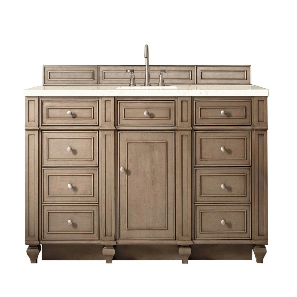Bristol 60" Single Vanity, Whitewashed Walnut, w/ 3 CM Eternal Marfil Quartz Top