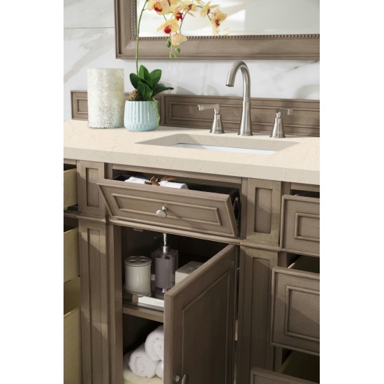 Bristol 60" Single Vanity, Whitewashed Walnut, w/ 3 CM Eternal Marfil Quartz Top