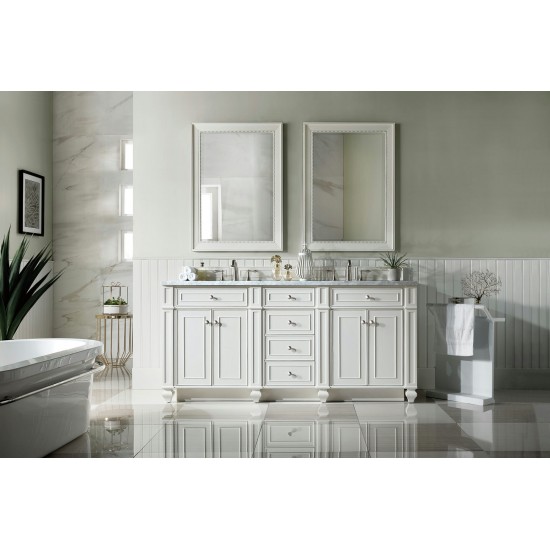 Bristol 72" Double Vanity, Bright White, w/ 3 CM Carrara Marble Top