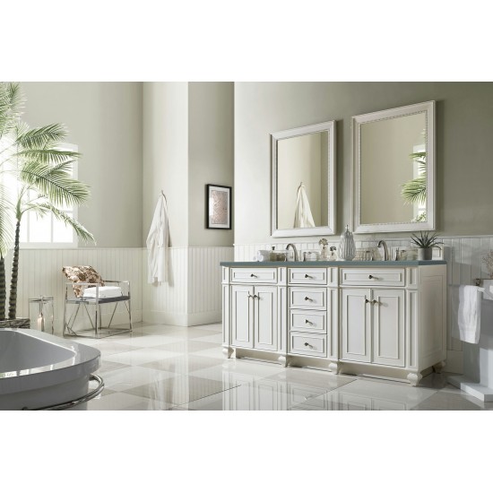 Bristol 72" Double Vanity, Bright White, w/ 3 CM Cala Blue Quartz Top