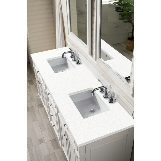 Bristol 72" Double Vanity, Bright White, w/ 3 CM Classic White Quartz Top