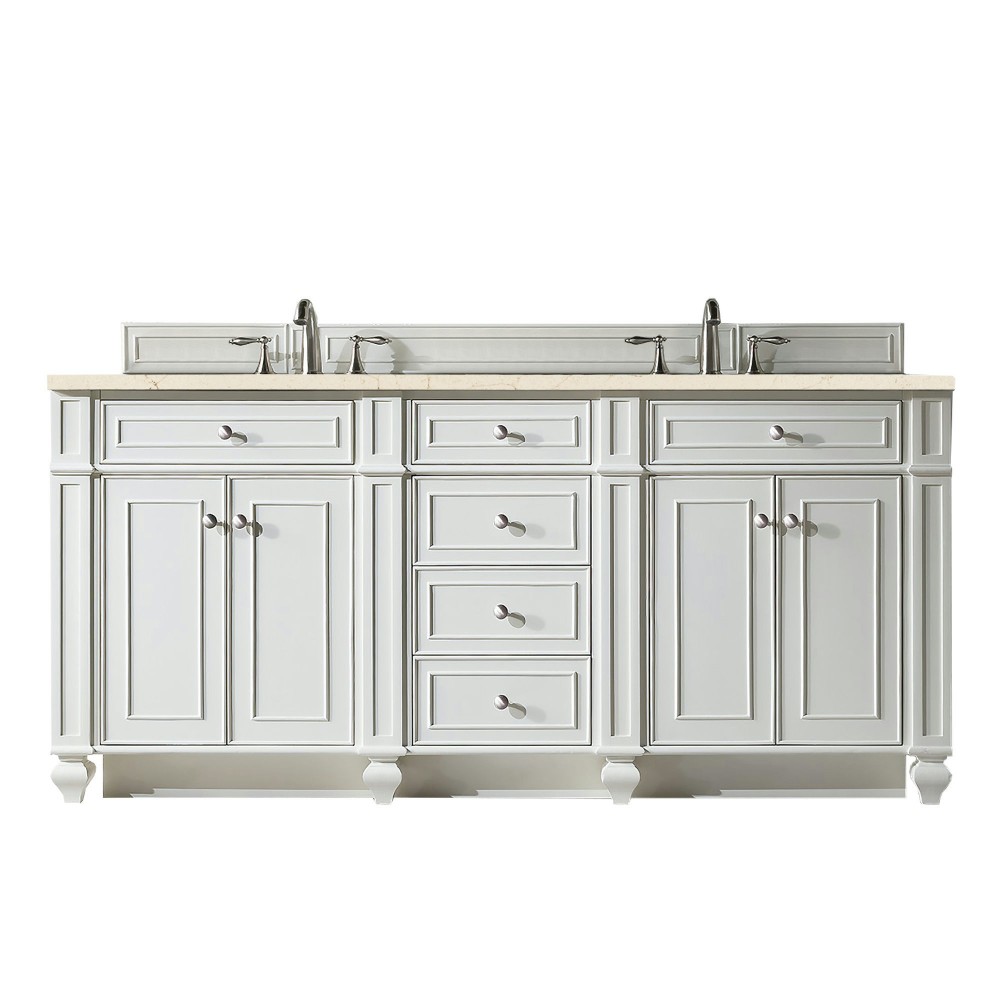 Bristol 72" Double Vanity, Bright White, w/ 3 CM Eternal Marfil Quartz Top Bristol 72" Double Vanity, Bright White, w/ 3 CM Eternal Marfil Quartz Top
