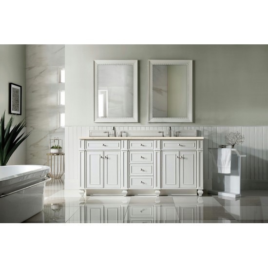 Bristol 72" Double Vanity, Bright White, w/ 3 CM Eternal Marfil Quartz Top