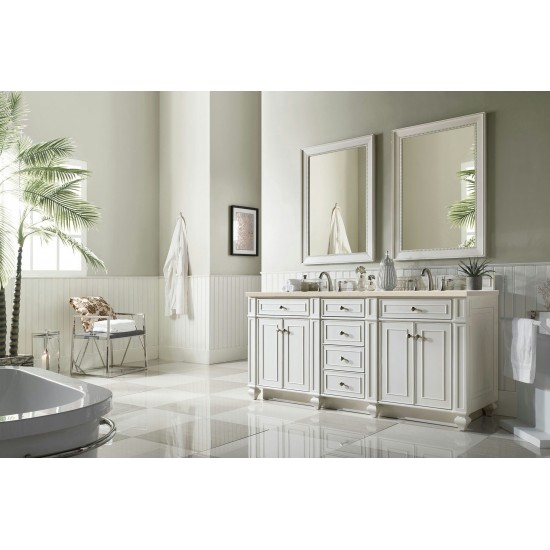 Bristol 72" Double Vanity, Bright White, w/ 3 CM Eternal Marfil Quartz Top