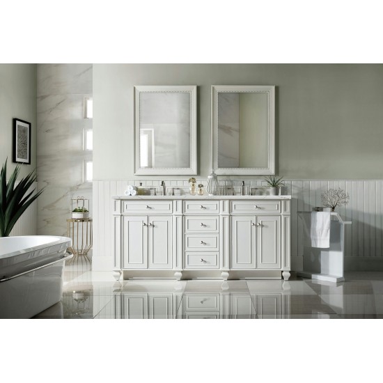 Bristol 72" Double Vanity, Bright White, w/ 3 CM Ethereal Noctis Quartz Top