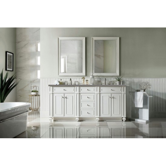 Bristol 72" Double Vanity, Bright White, w/ 3 CM Grey Expo Quartz Top