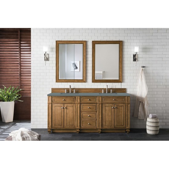 Bristol 72" Double Vanity, Saddle Brown, w/ 3 CM Cala Blue Quartz Top